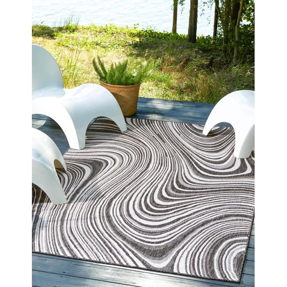 Unique Loom Outdoor Modern Collection Area Rug - Pool (5' 1" x 8' Rectangle Charcoal/Gray)