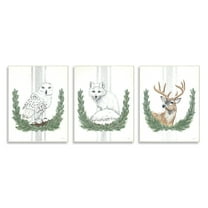 Stupell Industries Arctic Animals Botanical Leaves Portrait Snowy Owl Deer Fox Drawings Unframed Art Print Wall Art Set of 3, 10x15, by Sara Baker