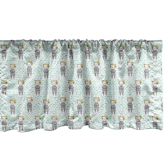 Ambesonne Cartoon Window Valance, Cats with Bandana, 54" X 18", Pale Green Yellow