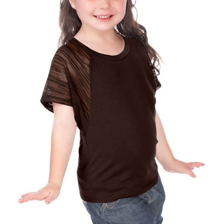 Girls Square Neck - Kavio! Little Girls 3-6X Scoop Neck Contrast Raglan Dolman Short Sleeve Coffee 6X