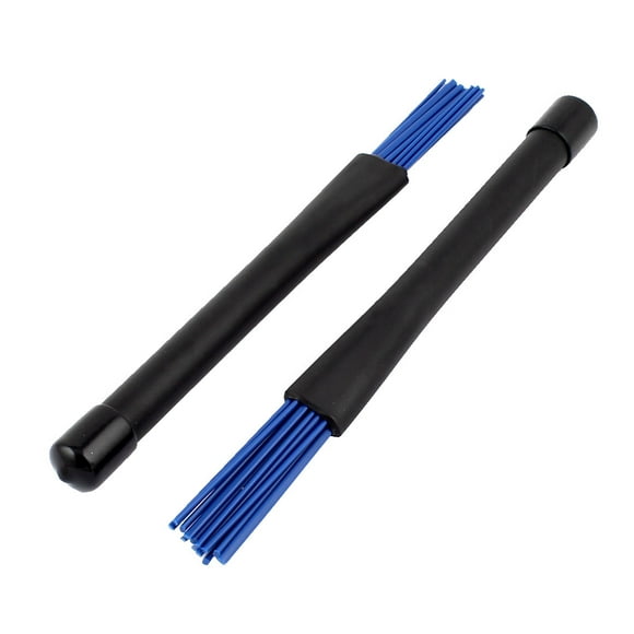 Pair Retractable Rubber Handle Jazz Drum Nylon Brushes Sticks Black Blue 32cm