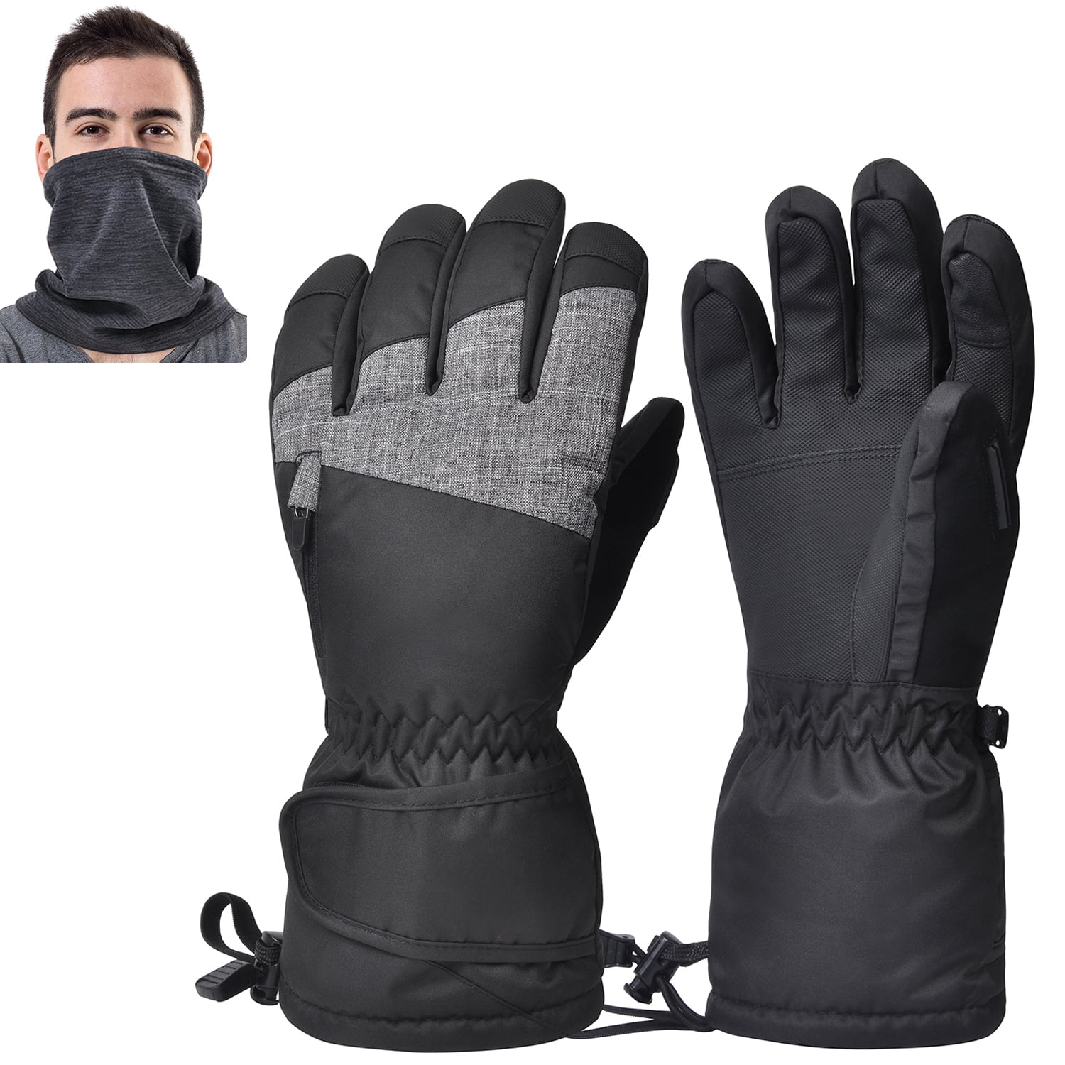 Air Vent Waterproof Ski Snowboard Gloves with 3M Thinsulate,Zipper Pocket Cold Weather Gloves for Men 