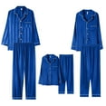 thumbnail image 3 of HNMKIU Family Christmas Pajamas Long Sleeve Silk Like Satin Sleepwear Pure Color Two Piece Pajama Set for Dad Blue，Dad_XXL, 3 of 5