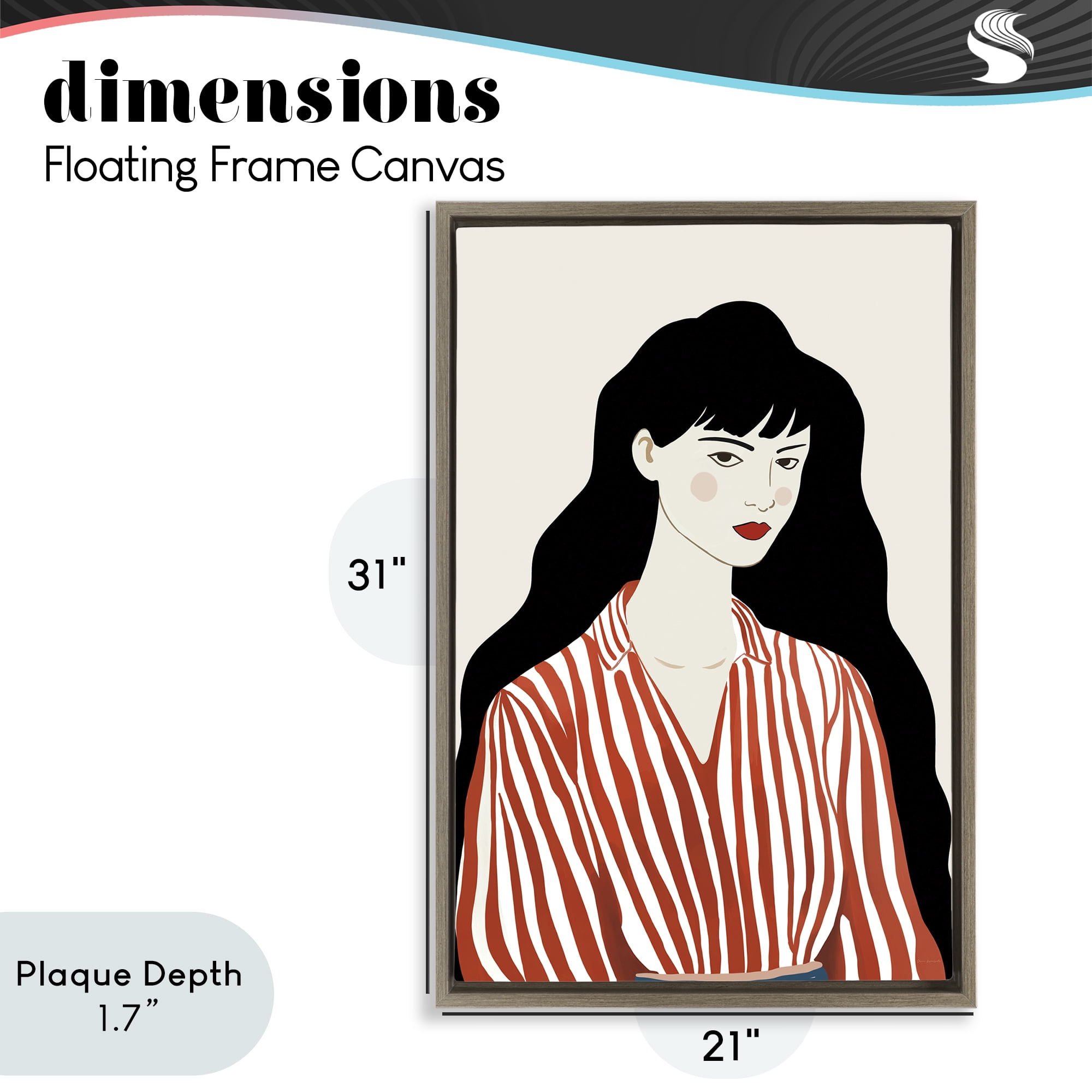 Stupell Industries Woman in Striped Blouse Brown Framed Floater Canvas Wall Art, design by Omar Escalante
