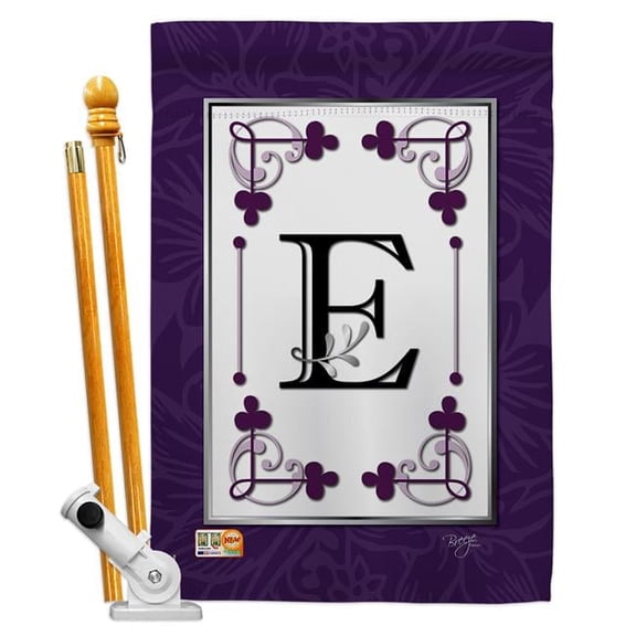 Breeze Decor BD-SB-HS-130005-IP-BO-D-US09-BD 28 x 40 in. Vertical Classic E Initial Interests Simply Beauty Impressions Decorative Double Sided House Flag Set with Pole & Bracket Hardware