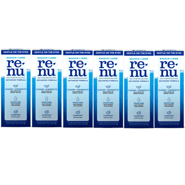 6 Pack - Renu Contact Lens Solution, Advanced Formula Multipurpose Lens Cleaner for Eye Contacts, Cleaning, Moisturizing and Disinfecting Care for Soft & Silicon Hydrogel Lenses, 12 Fl Oz
