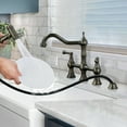 thumbnail image 2 of Wowow Double Handle 8 Inch Centerset Bridge Kitchen Faucet with Side Sprayer,Solid Brass Kitchen Faucet in Antique Bronze, 2 of 8