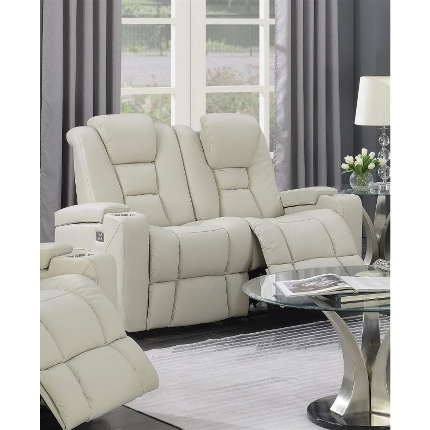 Transformers Leather Power Recliner Loveseat in Taupe