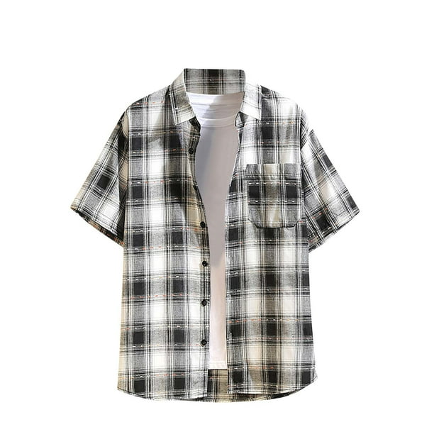 Blusa y camisa de manga corta con cuello vuelto para hombre, estilo casual, con botones, bolsillos y solapa, de manga larga, a la moda