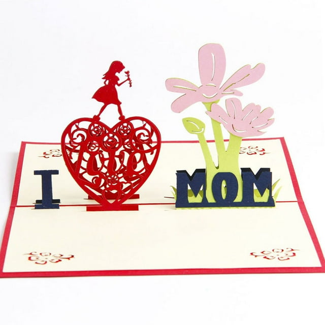 Carta floral en forma de corazón Tarjetas de felicitación 3D Tarjeta del día de la madre Tarjetas de agradecimiento para mamá -