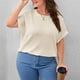 thumbnail image 2 of Mujeres verano superior más tamaño suelto cuello redondo corto laminado manga acanalada superior para mujer, 2 of 8