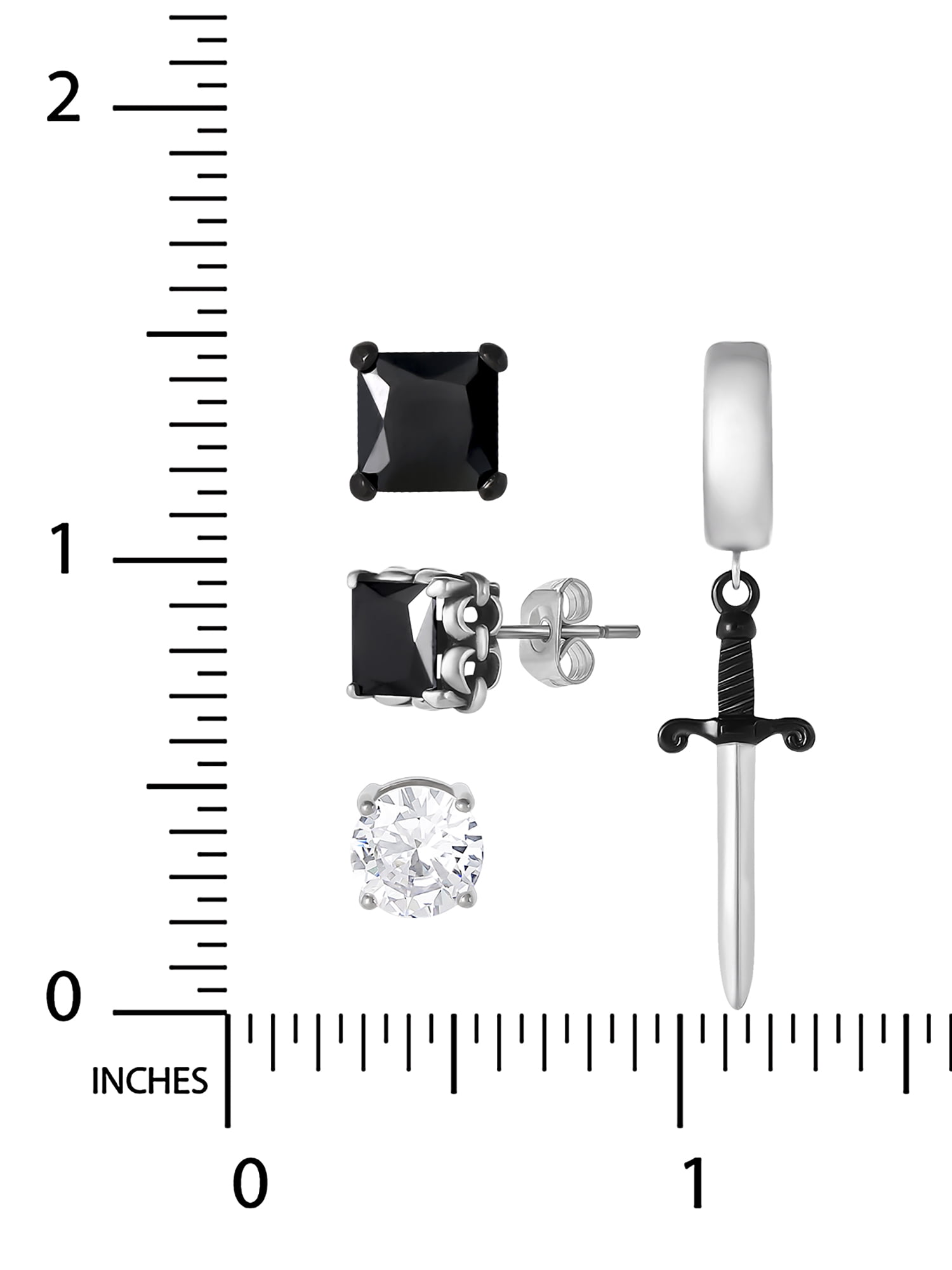 Brilliance Fine- Men's Stainless Steel Black Plated Simulated Diamond Singlet Earring Set, 4 Pieces