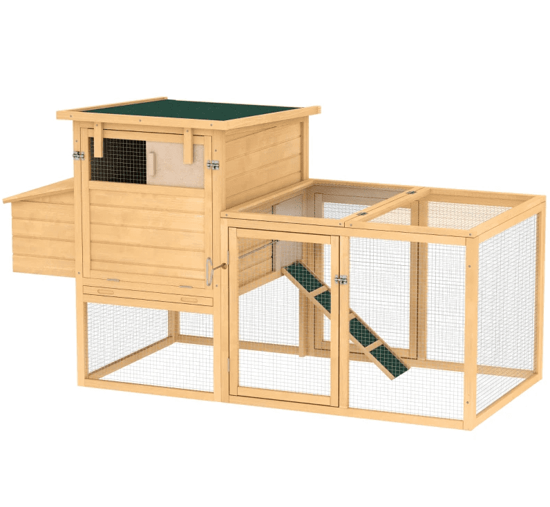 Wooden Chicken Coop with Nesting Box, Removable Tray, Ramp Run, Natural Wood