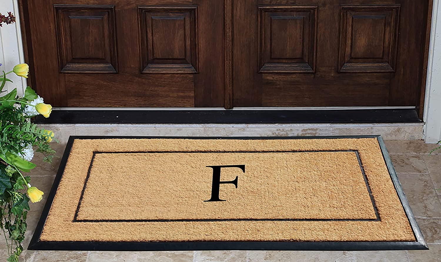 A1HC Natural Coir & Rubber Monogrammed Door Mat, 30x60 in, Thick Durable Heavy-Duty Entrance Mat with Thin Profile for Front Door