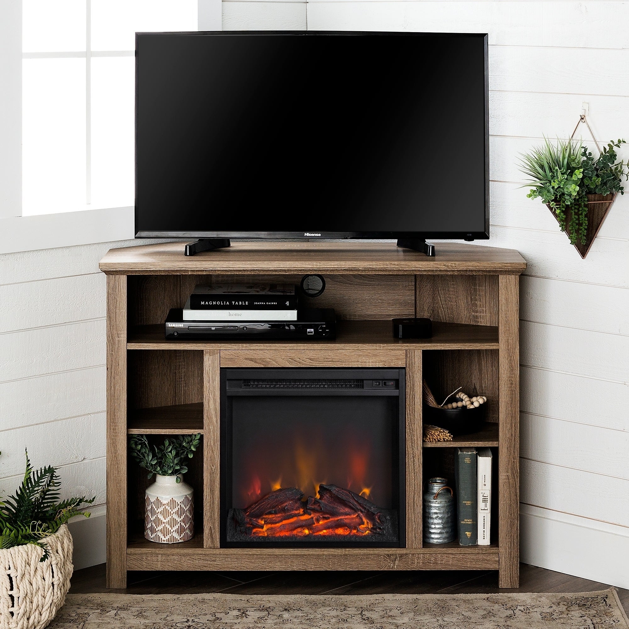 Middlebrook Designs 44inch Driftwood Highboy Corner Fireplace TV Stand Console