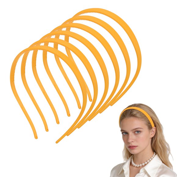 Uxcell 6Pcs Diademas de Plástico Sin Presión Antideslizante Delgada con Dientes para Uso Diario de Mujeres Amarillo Oscuro