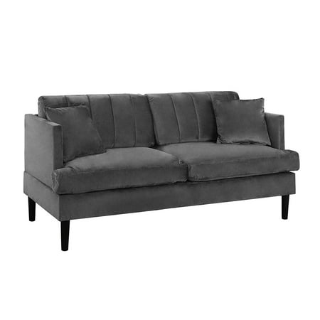 Large Loveseat - Mid Century Large Velvet Loveseat Sofa, Living Room Couch (Grey)