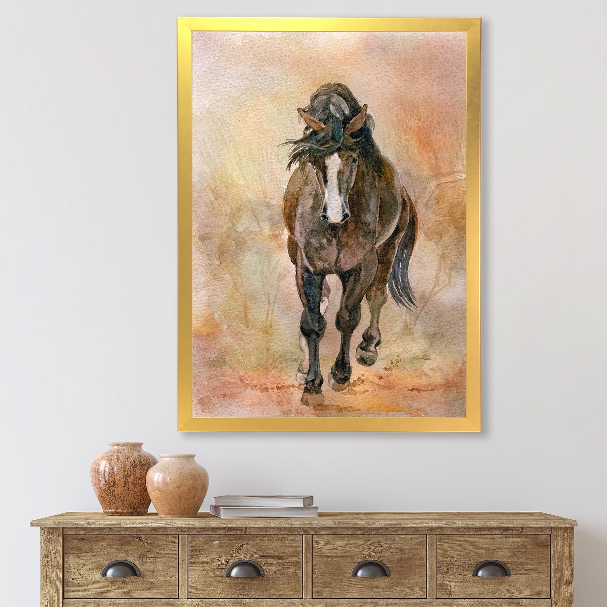 Designart 'Abstract Portrait Of Beautiful Chestnut Horse II' Farmhouse Framed Art Print