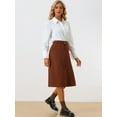 thumbnail image 3 of DARING DIVA Women's A-Line Belted Fall Midi Corduroy Skirt M Brown, 3 of 6