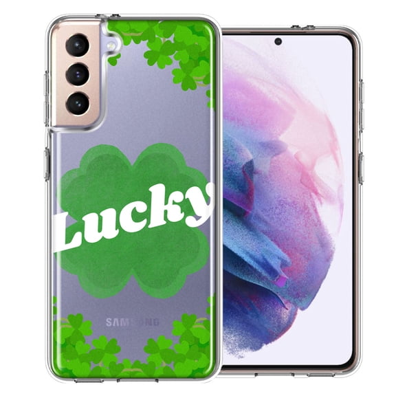 MUNDAZE for Samsung Galaxy S21 Lucky St Patrick's Day Shamrock Green Clovers Double Layer Phone Case Cover