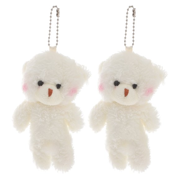 2Pcs Mini Plush Bear Keychain Soft Stuffed Animal Toy Cute Tiny Bag Pendant Charm for Birthday Wedding Party Favors White