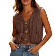 thumbnail image 6 of Cable Knit Sleeveless Vest for Women V Neck Button Down Soft Loose Knit Waistcoat Casual Daily Fall Winter Layering Sweater Gilet Coffee, 6 of 9