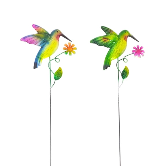 Hummingbird Metal Garden Stakes – 2 Pcs Vibrant Yard Decor with Colorful Design – Durable Lawn Outdoor Plant Picks for Flower Beds, Pathways, or Plant Pots – Great Gift for Garden & Nature Lovers