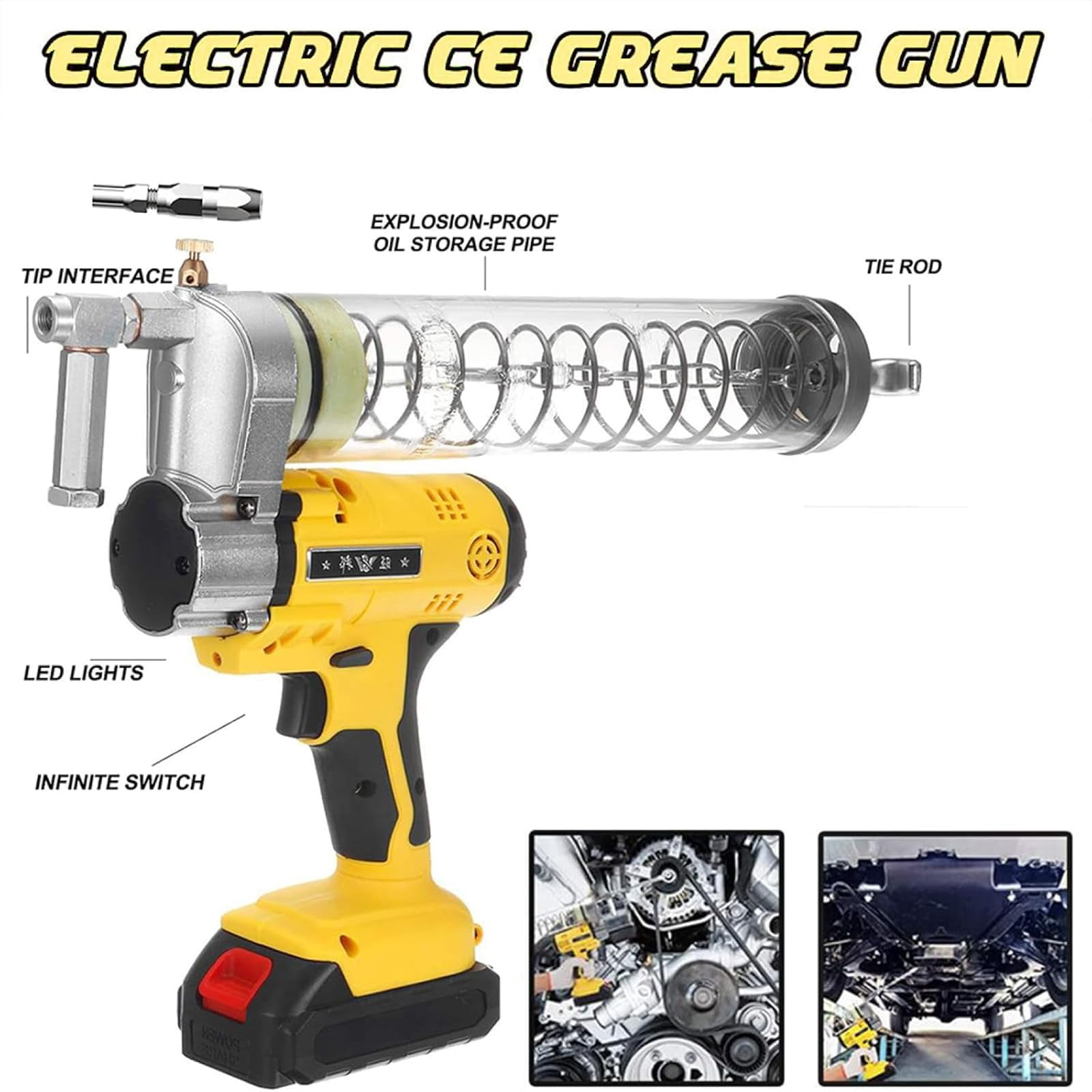 Cordless Grease Gun Compatible, Brushless 6000-7000 PSI Electric High Pressure Grease Gun, With 30cm High Pressure Hose, Comfortable Handle And Built-in LED Light, For Including Factories