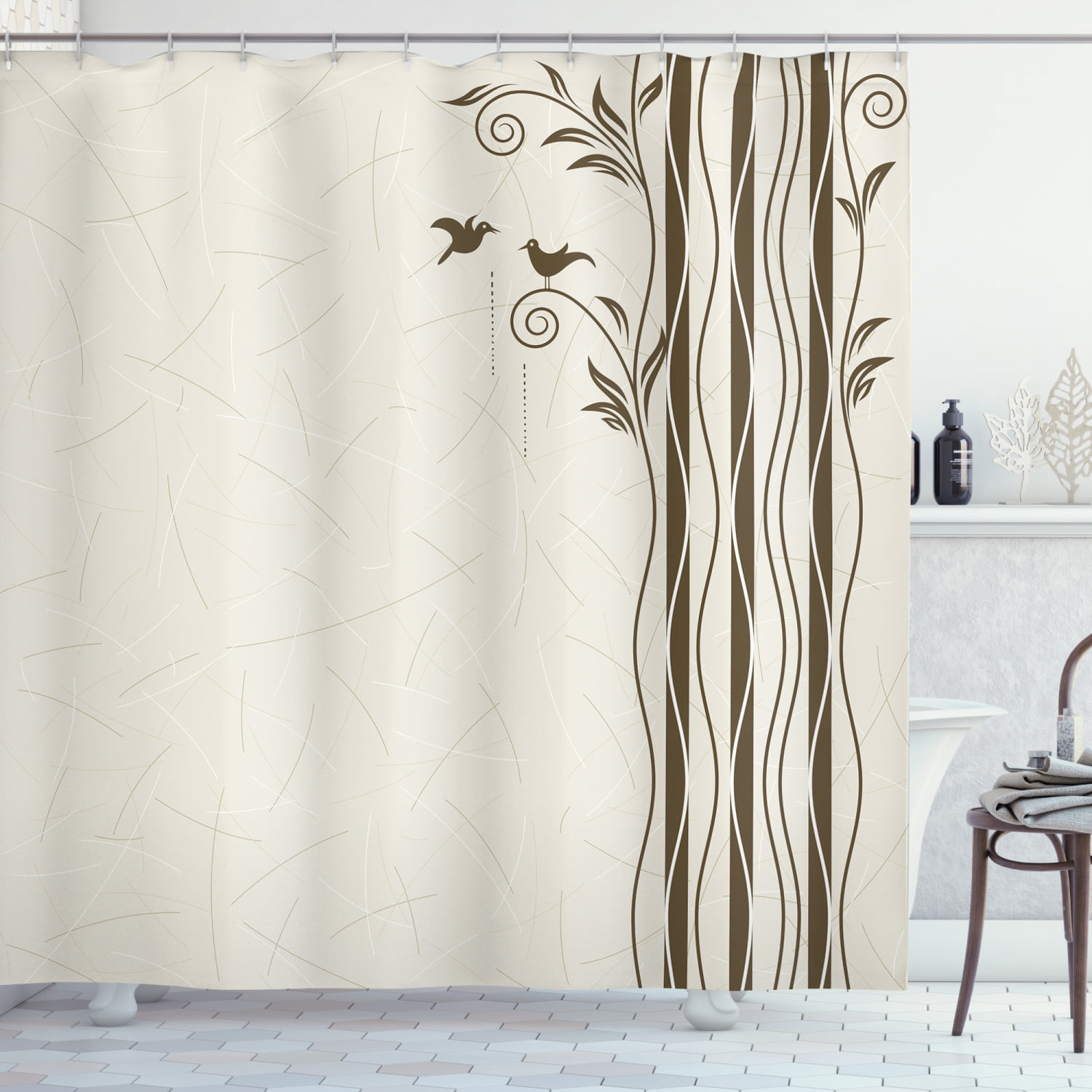 Spring Tree Branch with Leaves Shower Curtain Set Waterproof Polyester Fabric 