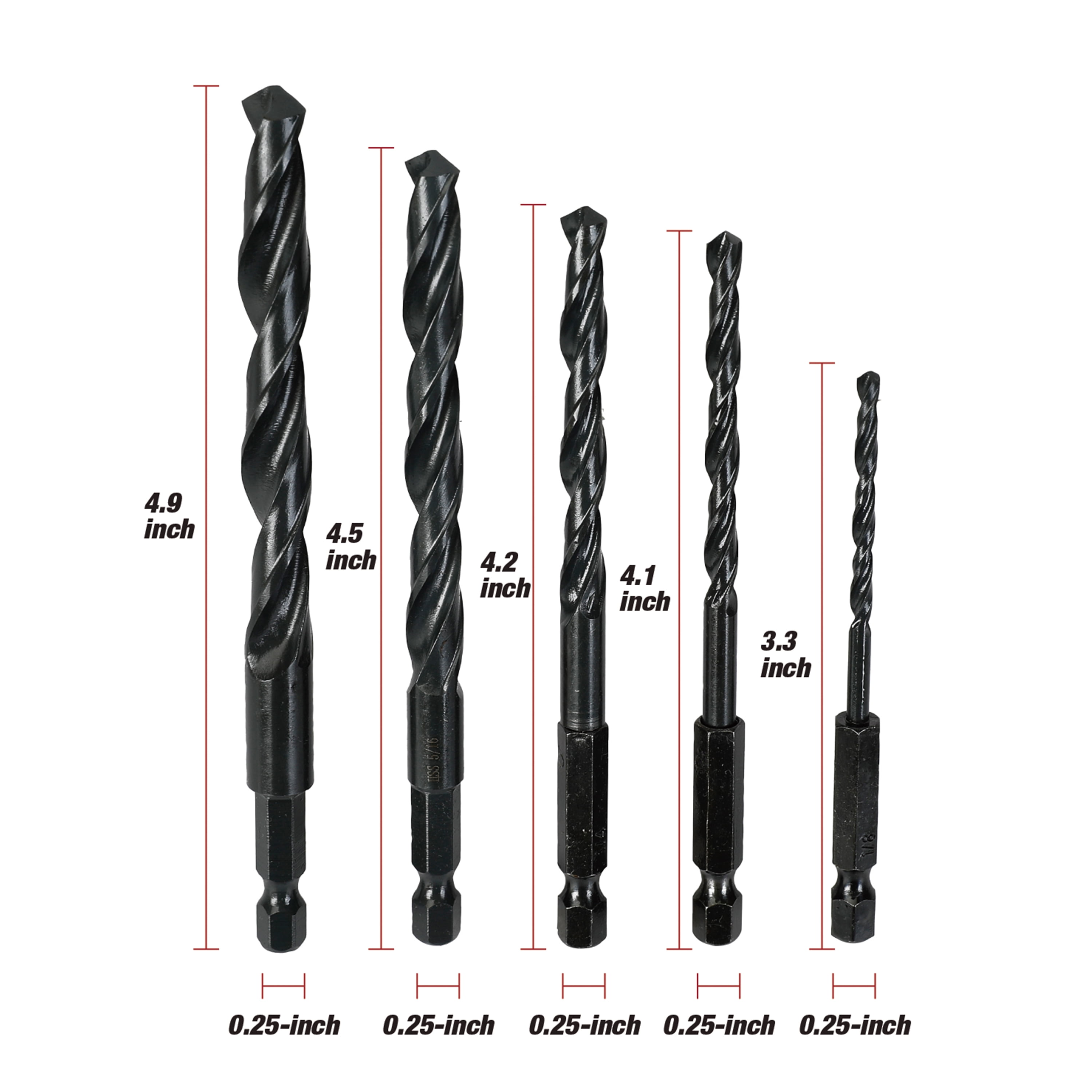 Hyper Tough 5-Piece 1/4-inch Hex Shank HSS Drill Bit Set - Walmart.ca