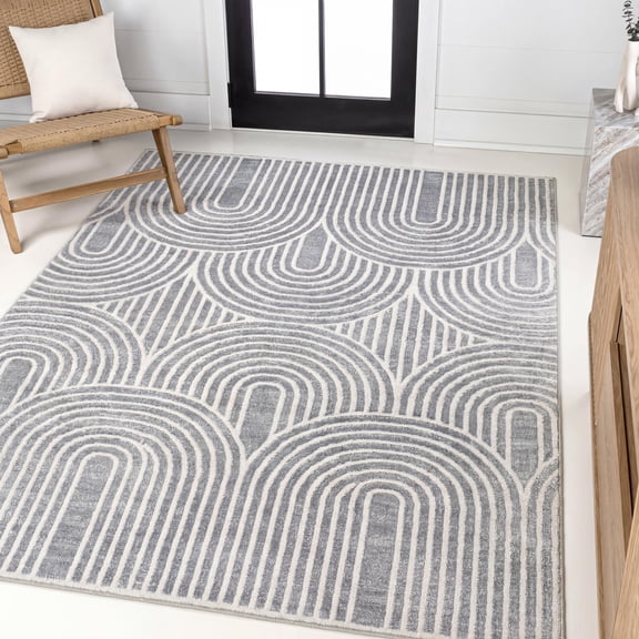JONATHAN Y SANDSTONE 4 x 6 Area Rug, Ariana Art Deco Striped Arches Two-Tone - Blue/White, SND100C-4