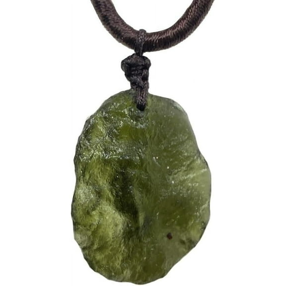 Moldavite Crystal Necklace,Raw Czech Meteorite Tektite Stone Healing Crystal Necklace
