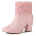 thumbnail image 1 of Unique Bargains Women's Faux Fur Block Heel Round Toe Ankle Boots, 1 of 6