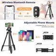 thumbnail image 4 of 64” Phone&Tablet Tripod, Aureday Cell Phone Tripod for iPhone with Wireless Remote and Phone Holder, Extendable Tripod Stand for iPad, Suit for Video Recording/Makeup/Live Streaming, 4 of 5