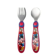 Disney Mickey Mouse Easy Grasp Fork & Spoon, Stainless Steel Toddler Flatware, 9m+
