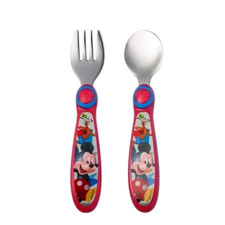 Disney Mickey Mouse Easy Grasp Fork & Spoon, Stainless Steel Toddler Flatware, (Best Time Of Year To Visit Disney World 2019)