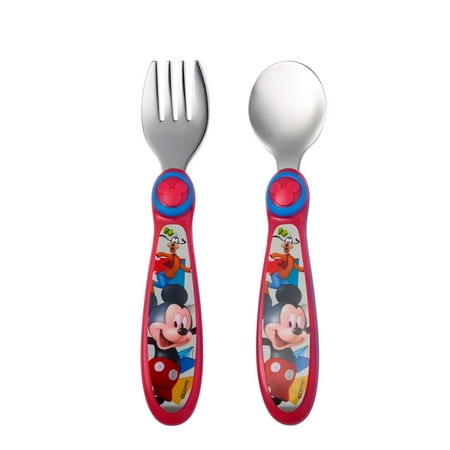 UPC: 0071463091683 | Disney Mickey Mouse Easy Grasp Fork & Spoon Stainless Steel Toddler Flatware 9 Months +