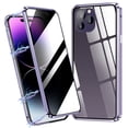 thumbnail image 2 of Funda magnética para iPhone 14 Pro Max con protector de pantalla de vidrio templado de doble cara, adsorción magnética, protección completa de metal, a prueba de golpes, color morado, 2 of 2