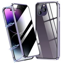 Dteck Privacy Magnetic Case for iPhone 14 Pro Max, Anti-peep Double Sided Confidential Case Compatible with iPhone 14 Pro Max with Privacy Screen Protector Tempered Glass Metal Bumper,Purple