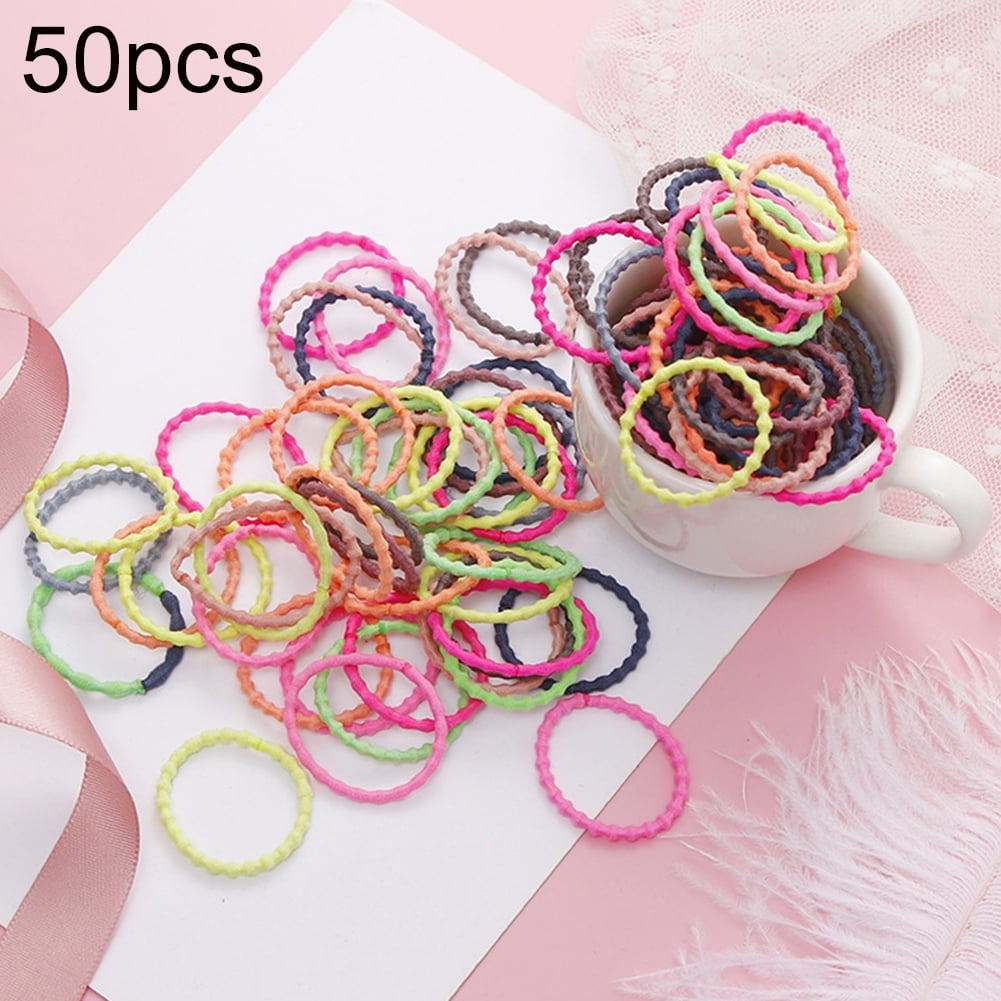 50PCS Kids Beautiful Seamless Hair Ring Rope Ponytail Holder Elastic Hair Bands 