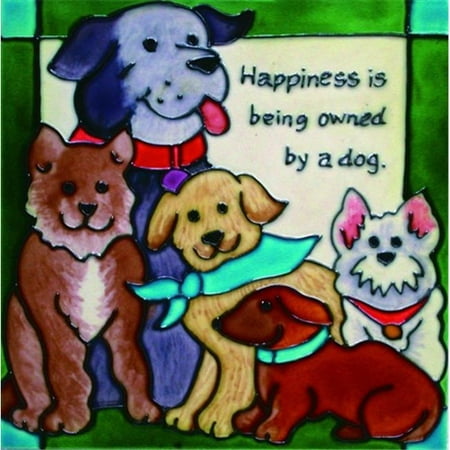 En Vogue B-103 Happiness is Being Owned by a Dog - Decorative Ceramic Art Tile - 8 in. x 8