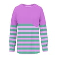 thumbnail image 5 of tklpehg Casual Long Sleeve Shirts for Women 2025 Fall Fashion Lightweight Round Neck Pullover Tops Striped Patchwork Casual Graphic Tee Blouses(V02_ Purple,L), 5 of 6