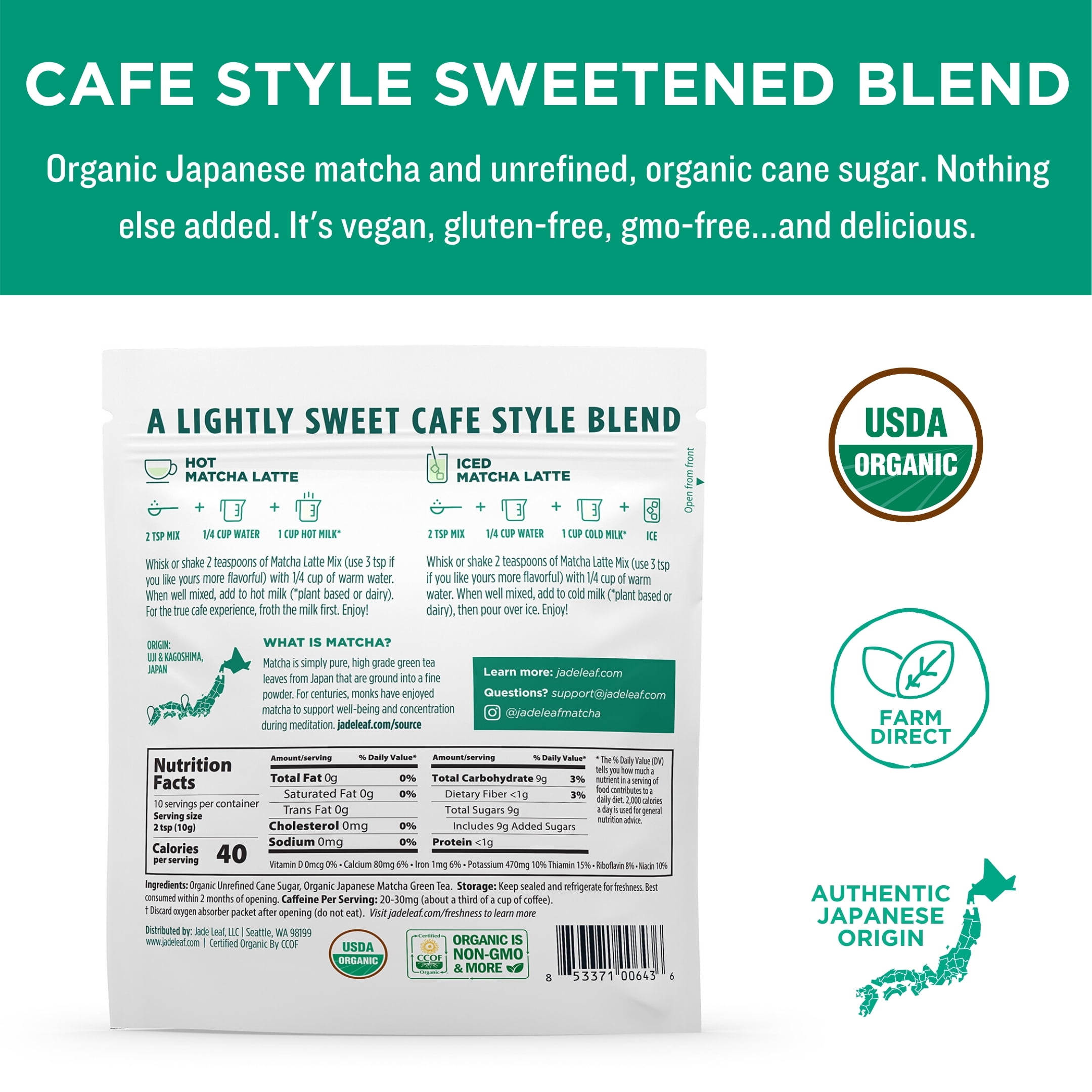 Jade Leaf Organics Matcha Latte Mix (Pack of 8 - 0.7 Oz.)