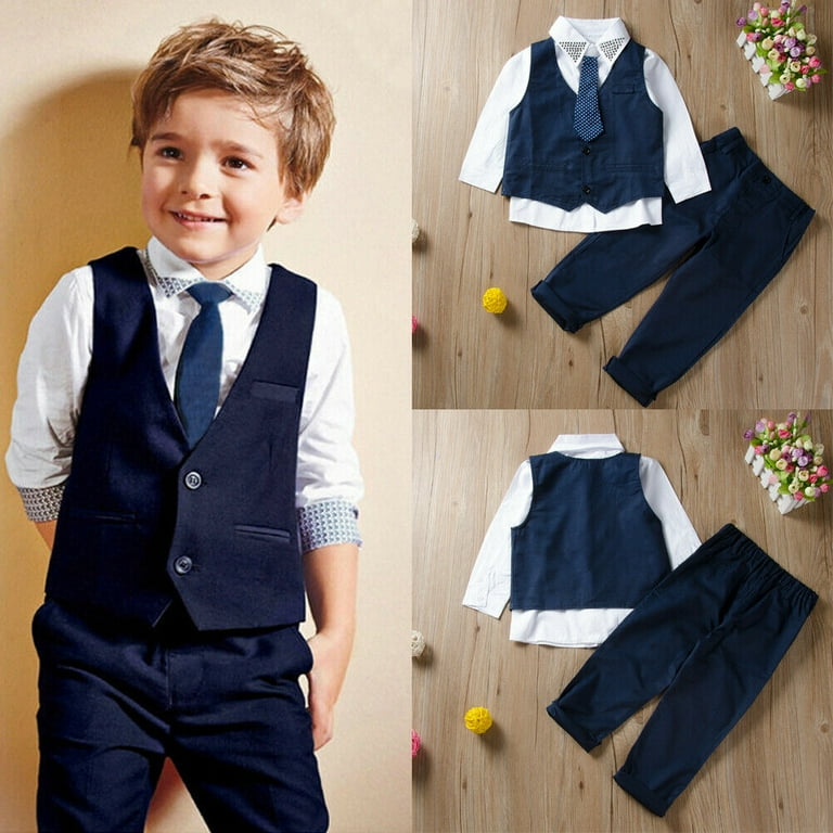 4Pcs Kids Baby Boys Gentleman Outfits Party Formal Suit+Shirt+Bow