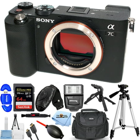 Sony Alpha a7C Mirrorless Digital Camera Body ILCE7C/B + 64GB + Flash Bundle