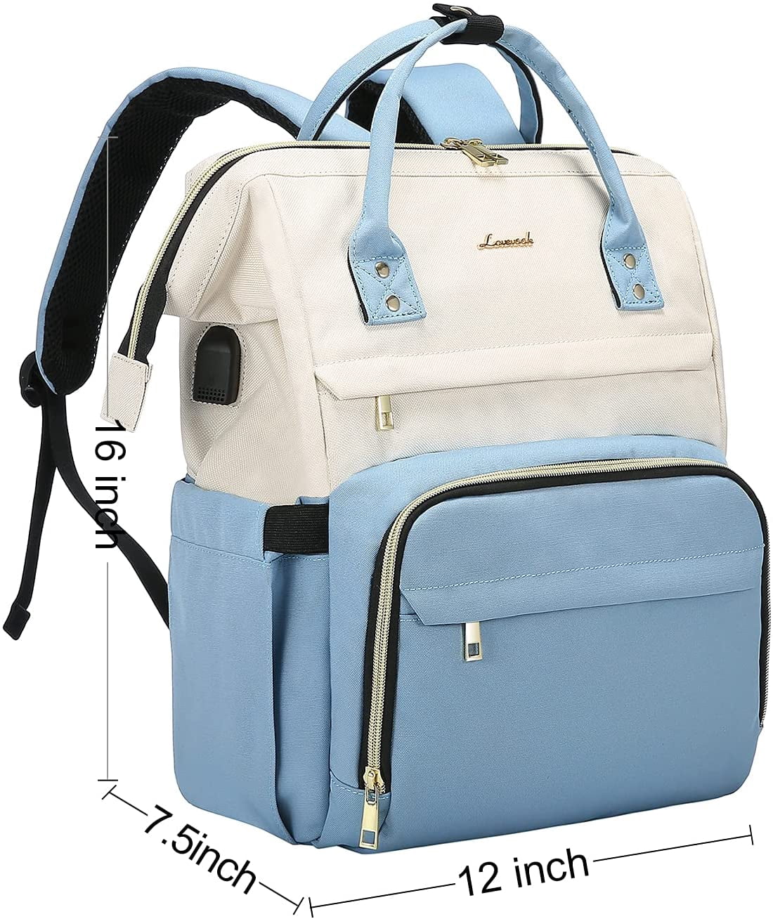 Lovevook Laptop Bag 15.6", Women Work Computer Bag Teacher Nurse Backpack Purse with USB, Waterproof Travel Backpack College Bookbag- Beige+Light Blue