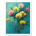 thumbnail image 1 of Pink And Yellow Flower Bouquet In Teal Oil Painting Art Print Framed Poster Wall Decor 12x16 inch, 1 of 5