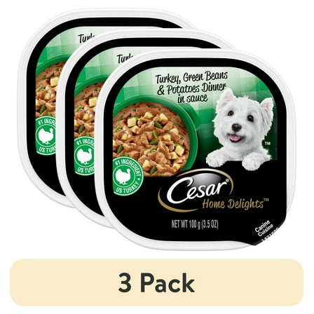 (3 pack) Cesar Home Delights Turkey, Green Beans & Potatoes Dog Food Adult, 3.5 Oz.