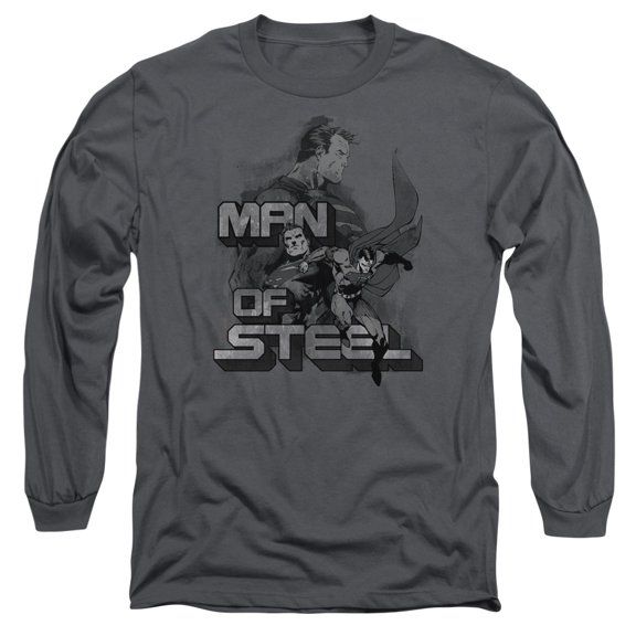 Superman Steel Poses Long Sleeve Adult 18/1 T-Shirt Charcoal