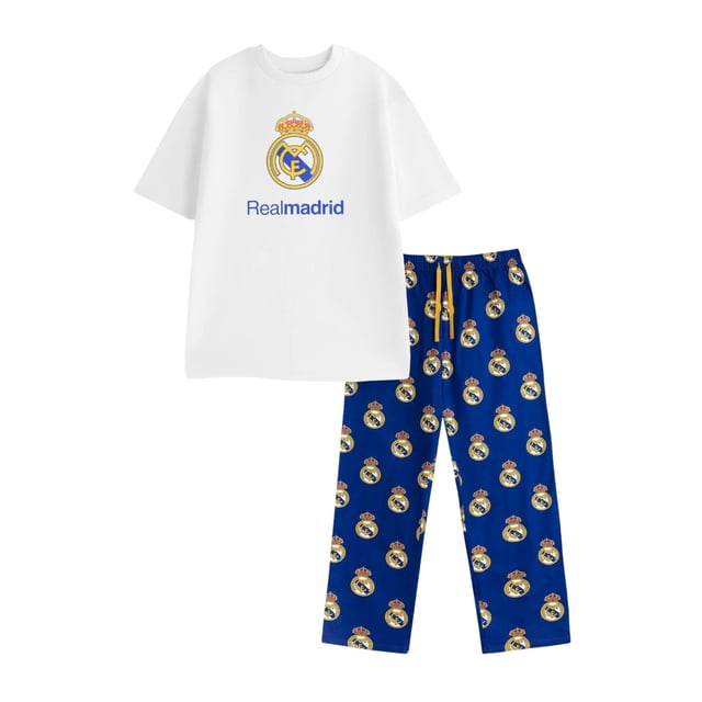 Real Madrid CF Pyjama Long à Manches Courtes pour Hommes avec Écusson